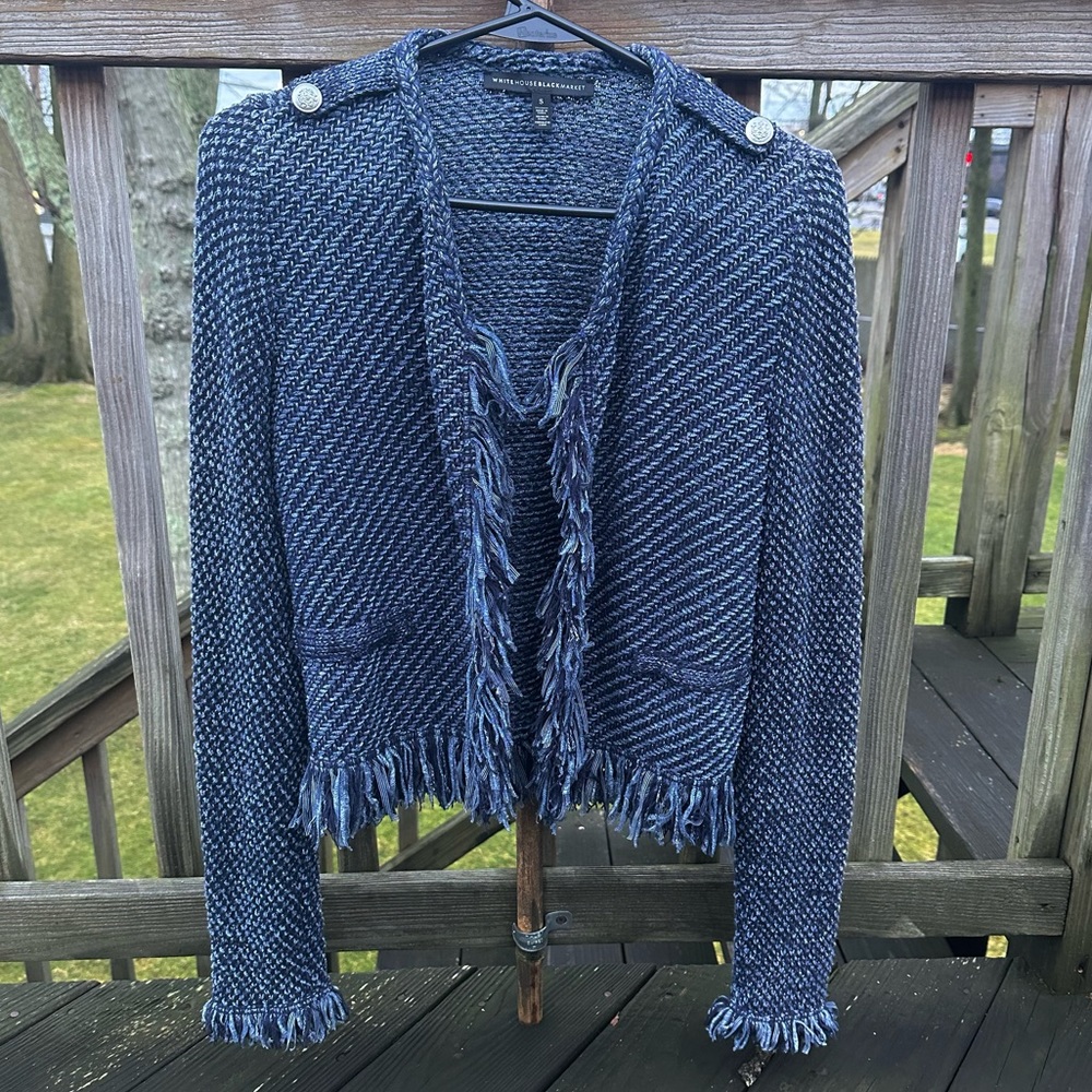 Vintage Shaggy Blue Knit Fringe Cardigan